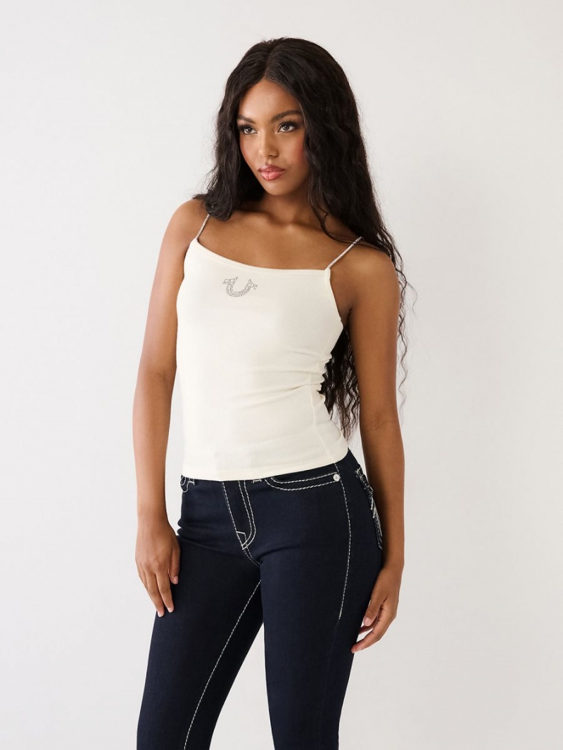 Winter White True Religion Crystal Logo Tanks | 0964-MBHYT