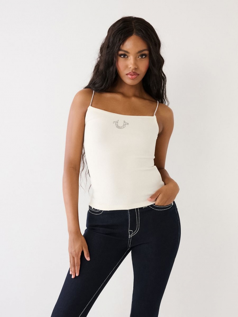 Winter White True Religion Crystal Logo Tanks | 0964-MBHYT