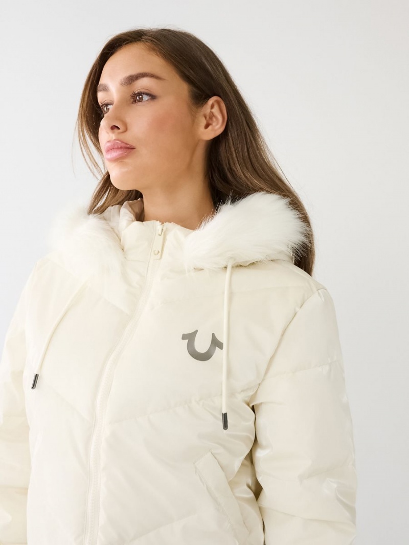 Winter White True Religion Faux Fur Hooded Puffer | 0973-IZJBP