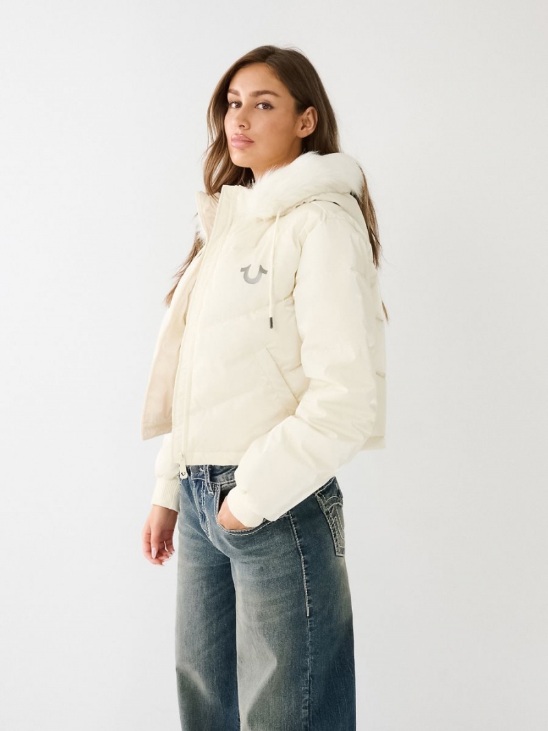 Winter White True Religion Faux Fur Hooded Puffer | 0973-IZJBP