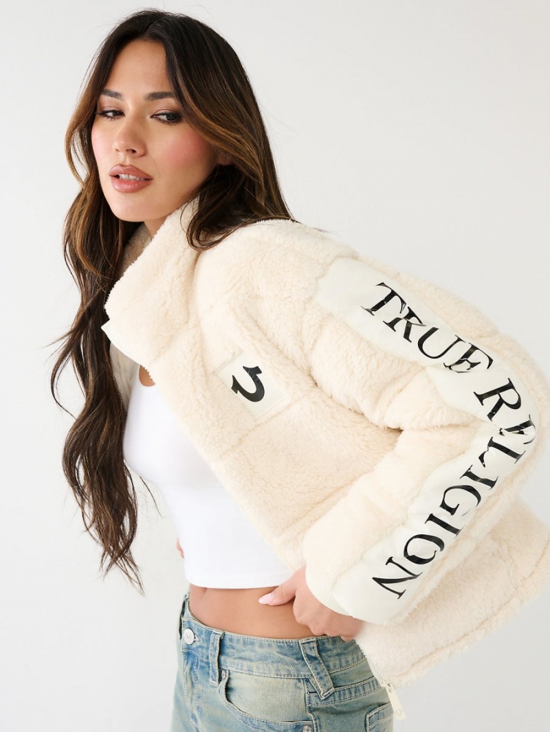 Winter White True Religion Faux Shearling Puffer Jacket | 6047-MQJFS