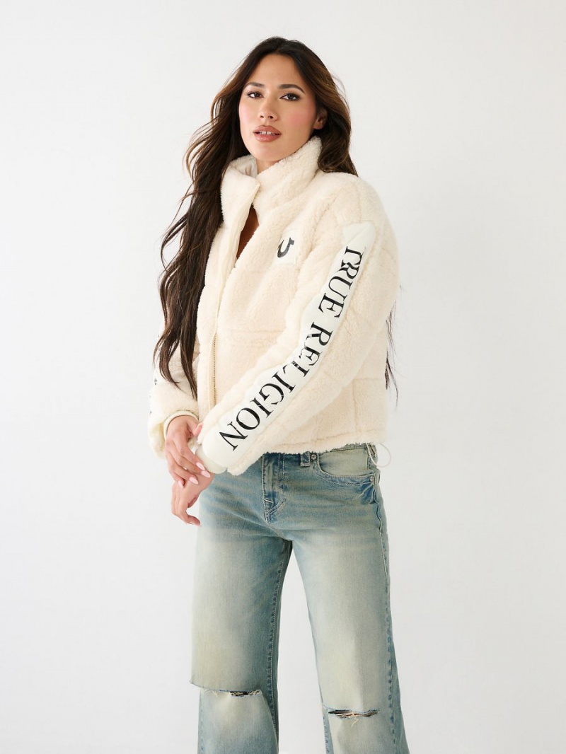 Winter White True Religion Faux Shearling Puffer Jacket | 6047-MQJFS