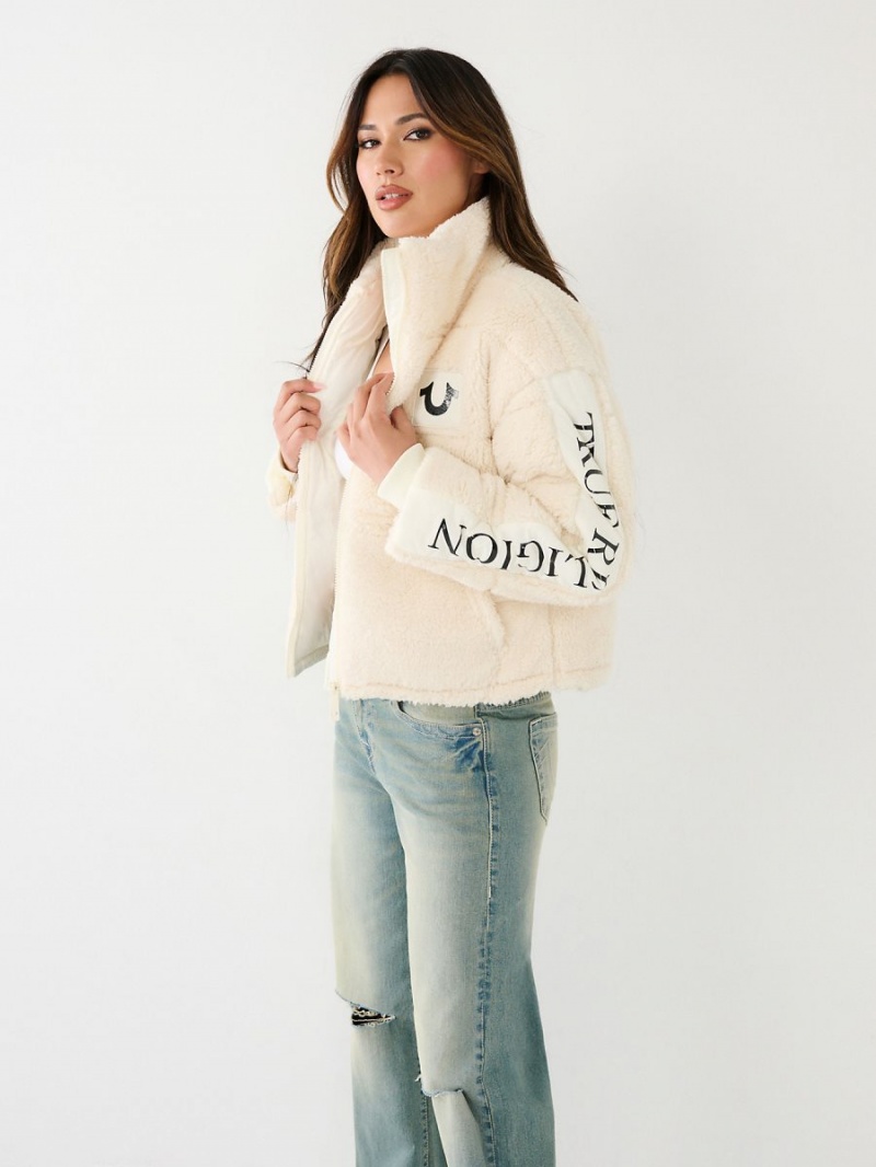 Winter White True Religion Faux Shearling Puffer Jacket | 6047-MQJFS