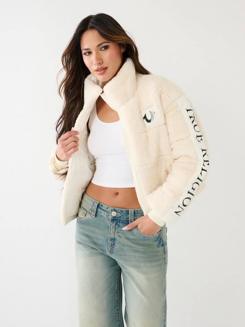 Winter White True Religion Faux Shearling Puffer Jacket | 6047-MQJFS