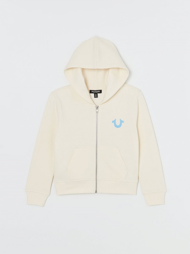 Winter White True Religion Girls Crystal Logo Zip Hoodie | 8146-QECKT