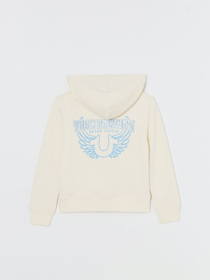 Winter White True Religion Girls Crystal Logo Zip Hoodie | 8146-QECKT