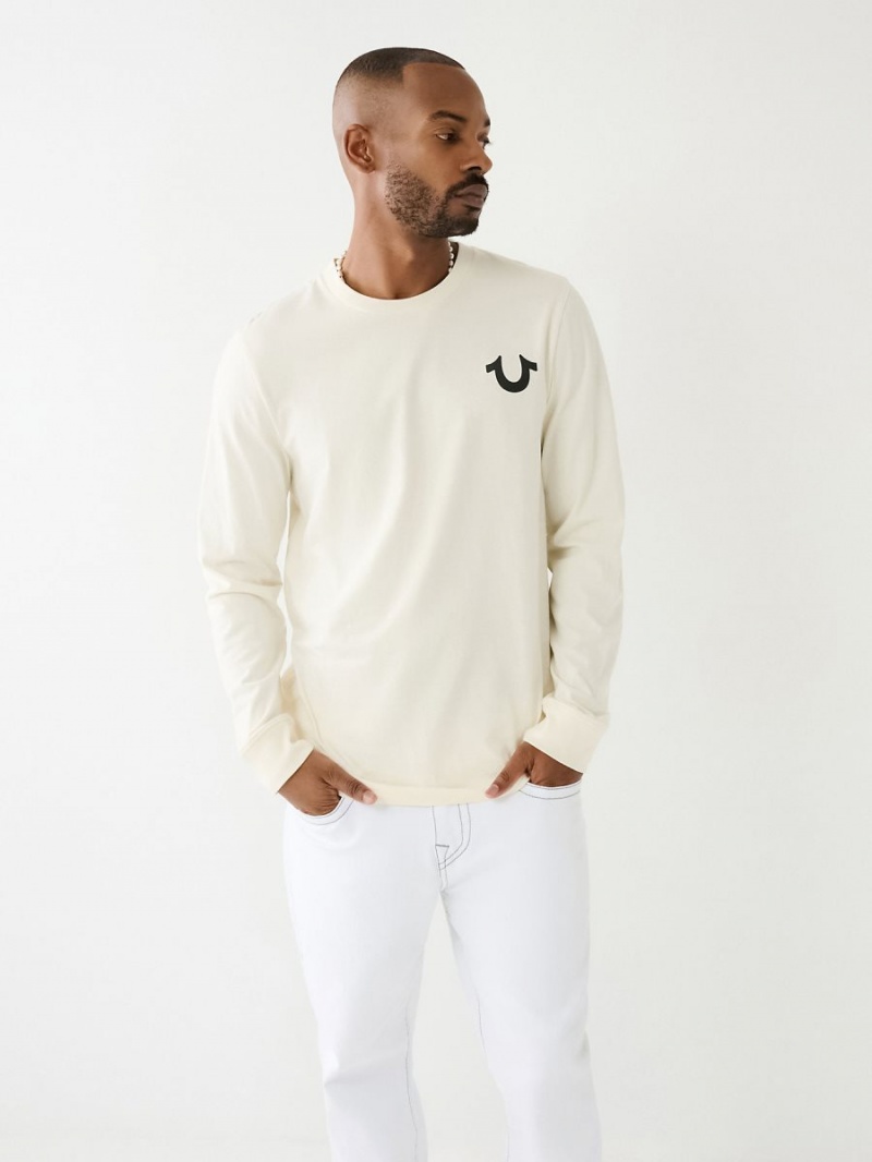 Winter White True Religion Logo Long Sleeve T Shirts | 9608-SVEMU