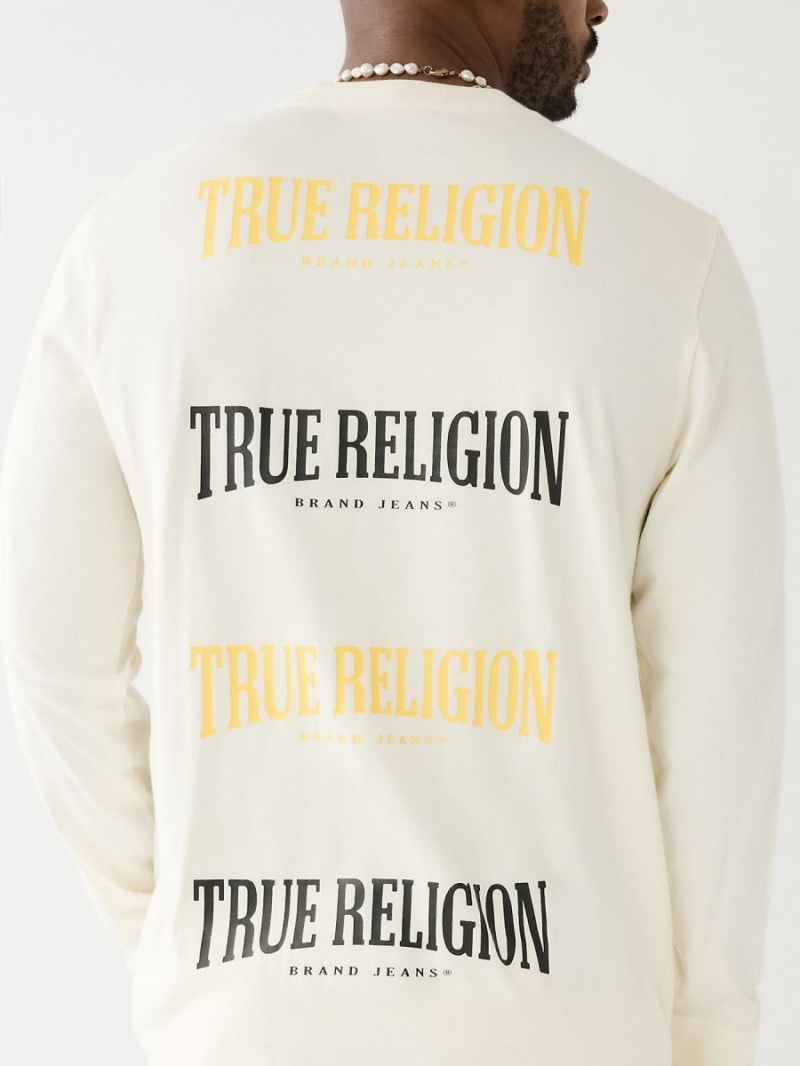 Winter White True Religion Logo Long Sleeve T Shirts | 9608-SVEMU