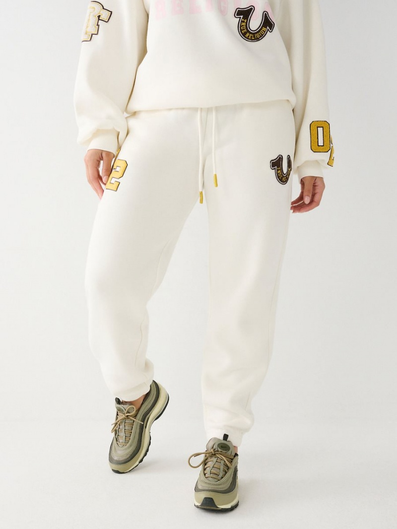 Winter White True Religion Logo Patch Relaxed Jogger | 8490-UXNIH