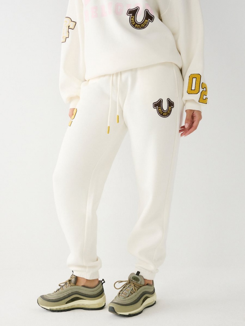 Winter White True Religion Logo Patch Relaxed Jogger | 8490-UXNIH