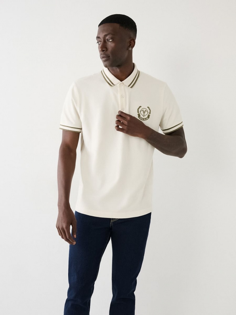 Winter White True Religion Logo Polo Shirts | 0924-AXWUQ