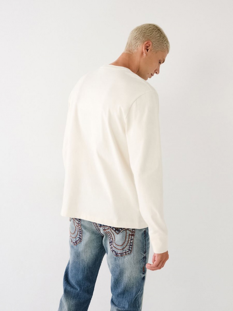 Winter White True Religion Long Sleeve Logo T Shirts | 7362-VQLJN