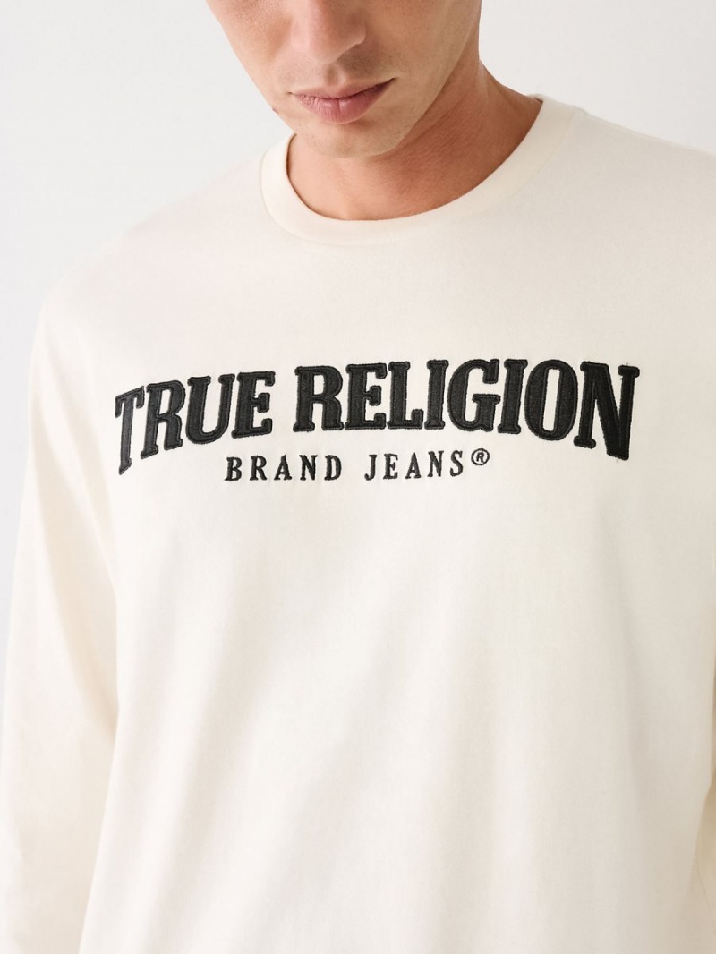 Winter White True Religion Long Sleeve Logo T Shirts | 7362-VQLJN