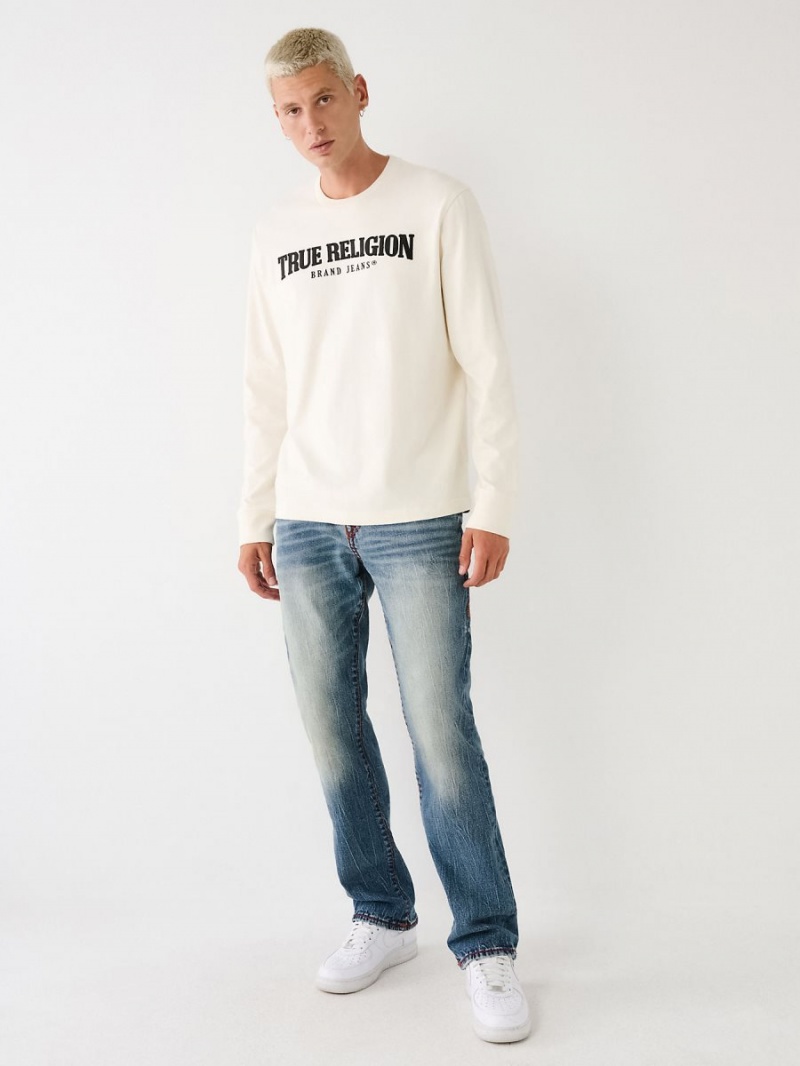 Winter White True Religion Long Sleeve Logo T Shirts | 7362-VQLJN