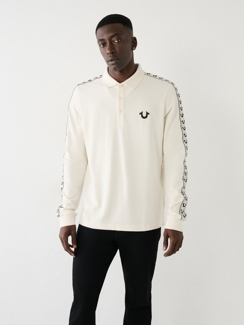 Winter White True Religion Long Sleeve Logo Polo Shirts | 1896-CFHJM