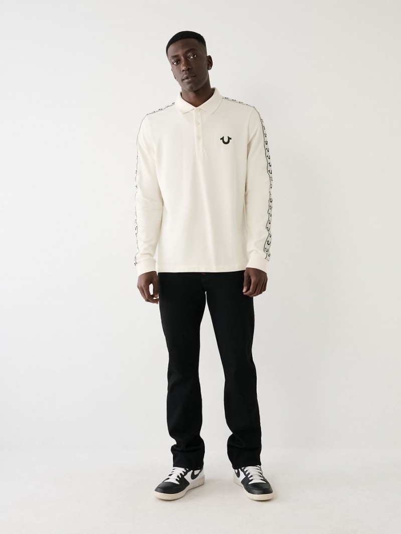 Winter White True Religion Long Sleeve Logo Polo Shirts | 1896-CFHJM