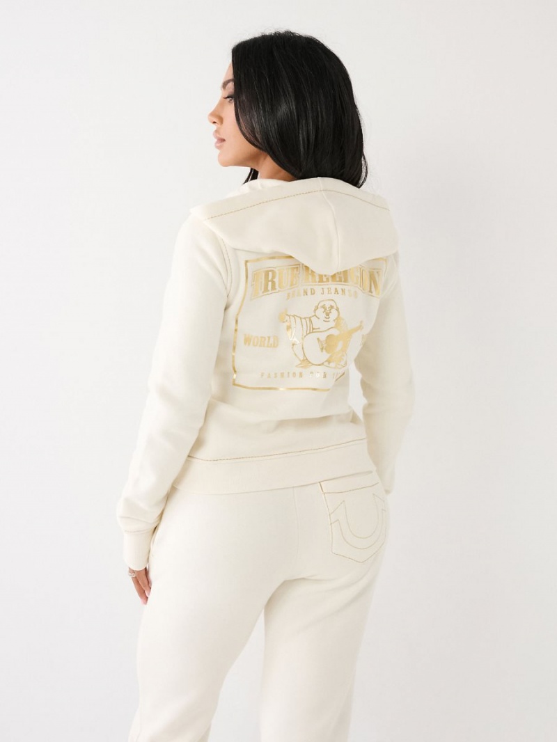 Winter White True Religion Lurex Big T Logo Hoodie | 6320-VDZNQ