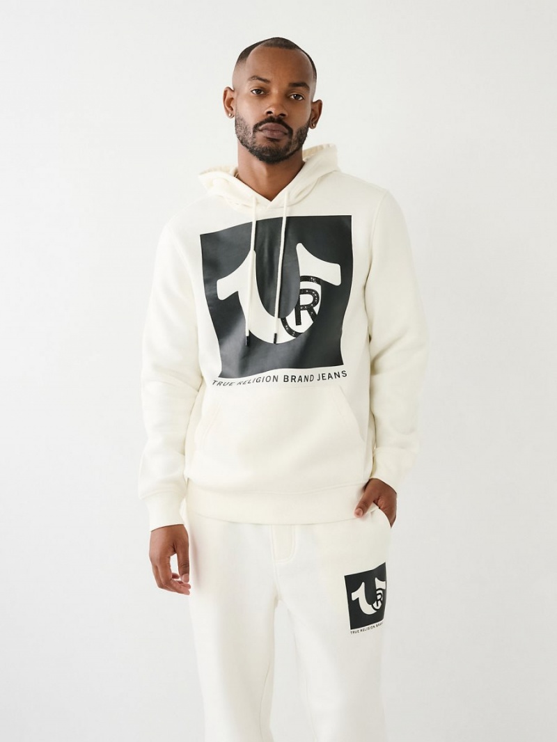 Winter White True Religion Studded Logo Hoodie | 6073-UFIPG