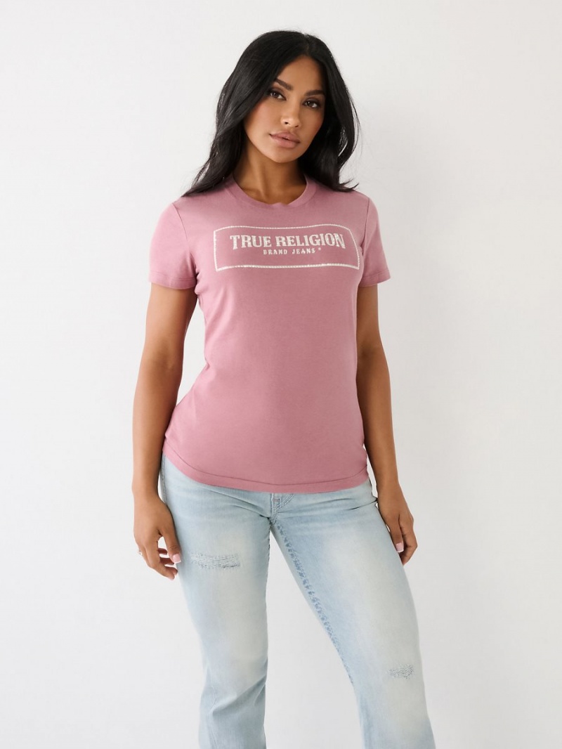 Wistful Mauve True Religion Crystal Logo T Shirts | 2893-ERZQW