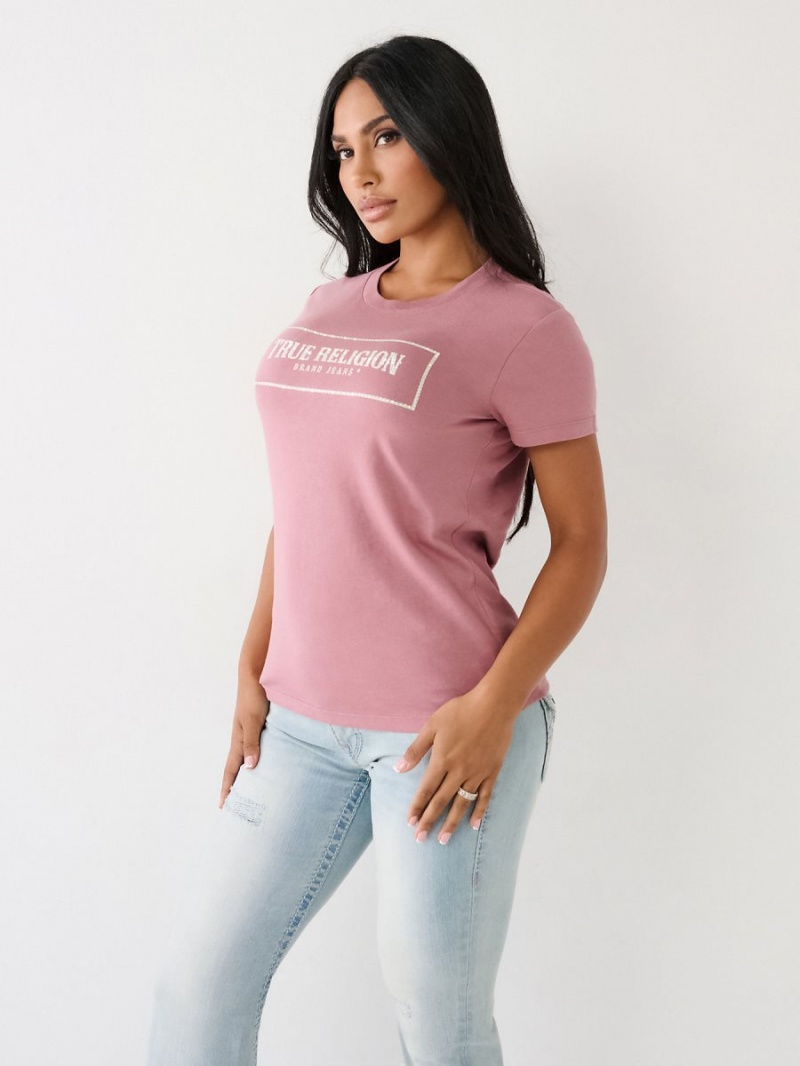 Wistful Mauve True Religion Crystal Logo T Shirts | 2893-ERZQW