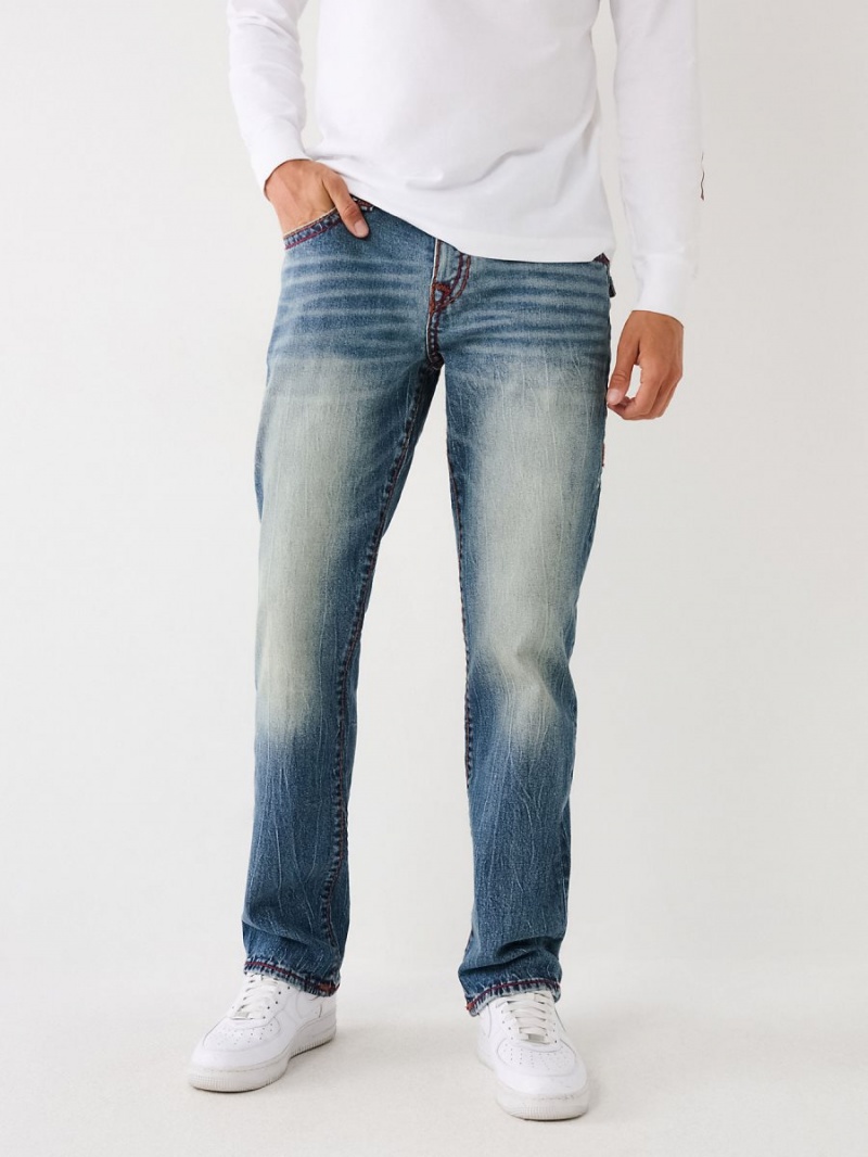 Worn Trophy Medium Wash True Religion Ricky Super T Stitch Straight Jeans | 2457-BLFXC