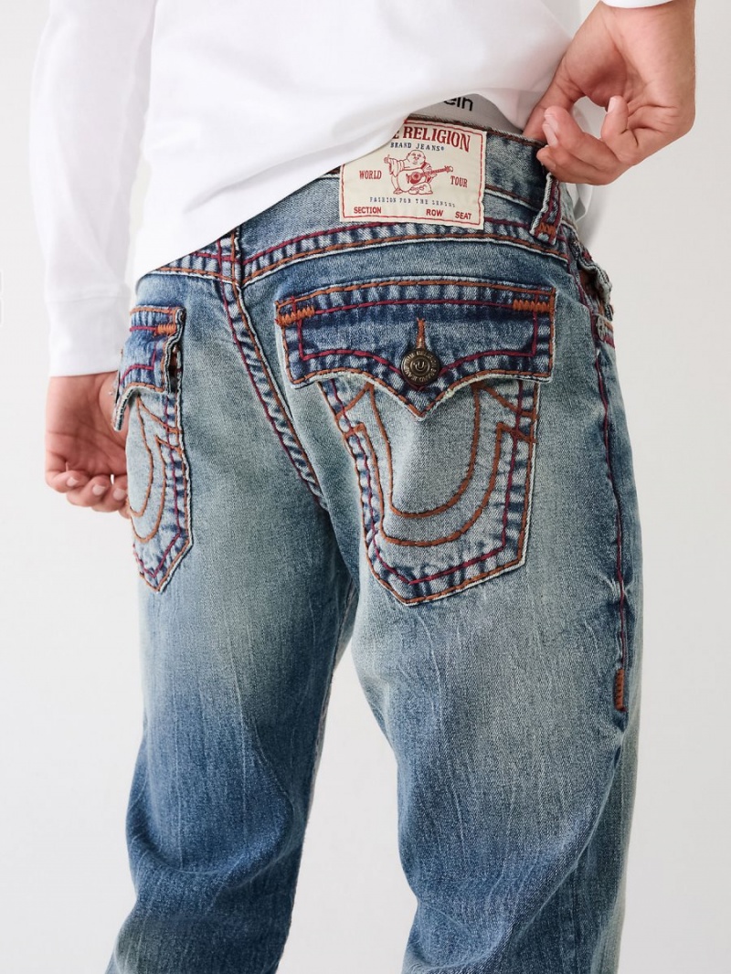 Worn Trophy Medium Wash True Religion Ricky Super T Stitch Straight Jeans | 2457-BLFXC