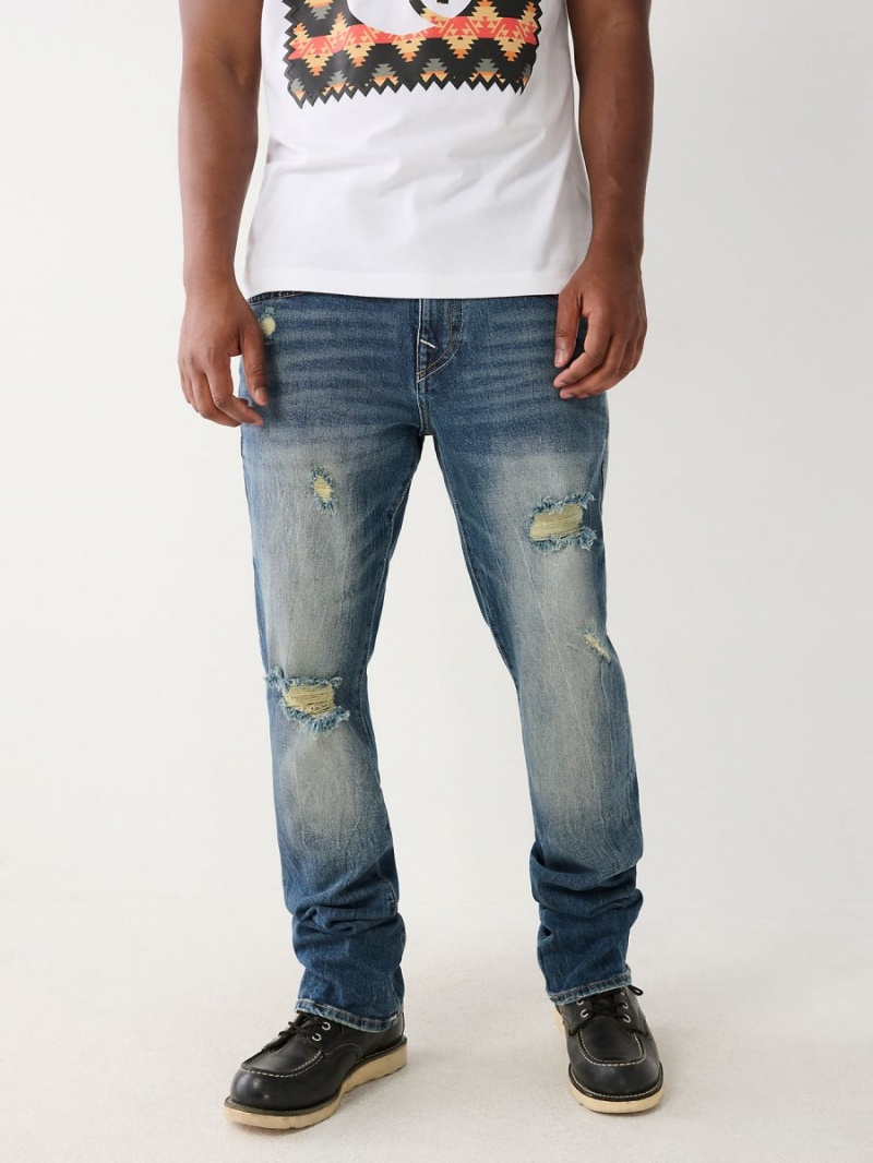 Worn Trophy Medium Wash True Religion Ricky Southwestern Flap Straight Jeans | 4315-PZNYL