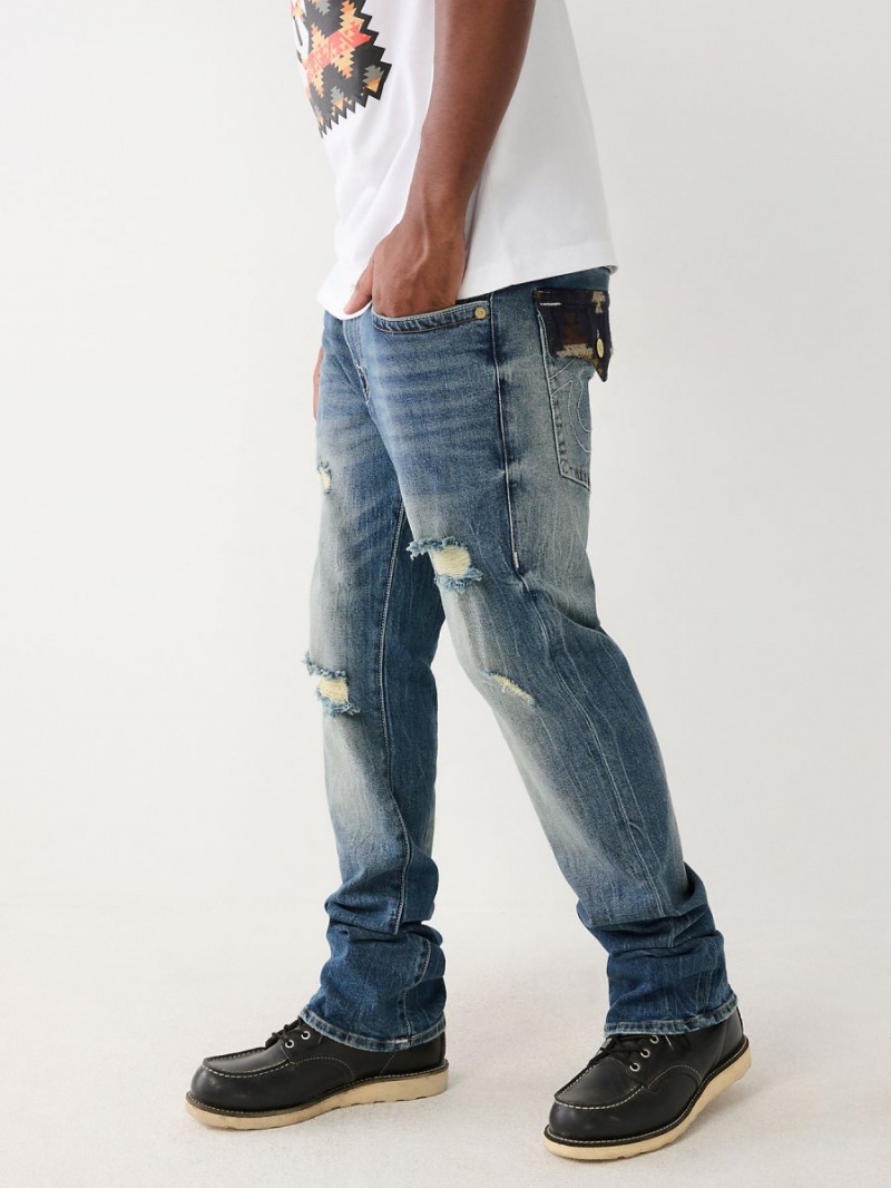 Worn Trophy Medium Wash True Religion Ricky Southwestern Flap Straight Jeans | 4315-PZNYL