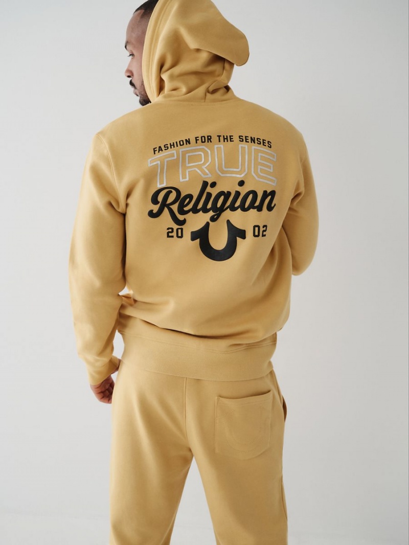 Yellow/Peach True Religion Zip Hoodie | 2081-XUGQD